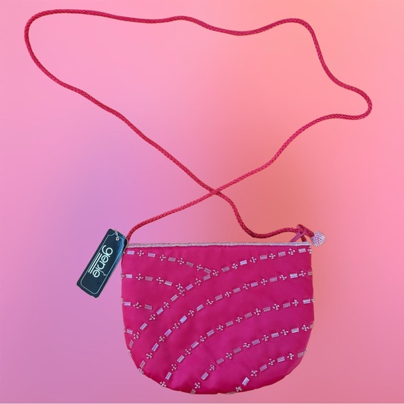 Vintage Y2K Deadstock NWT Genie Cerise Pink Beaded Mini Purse / Crossbody Bag - Picture 2 of 16
